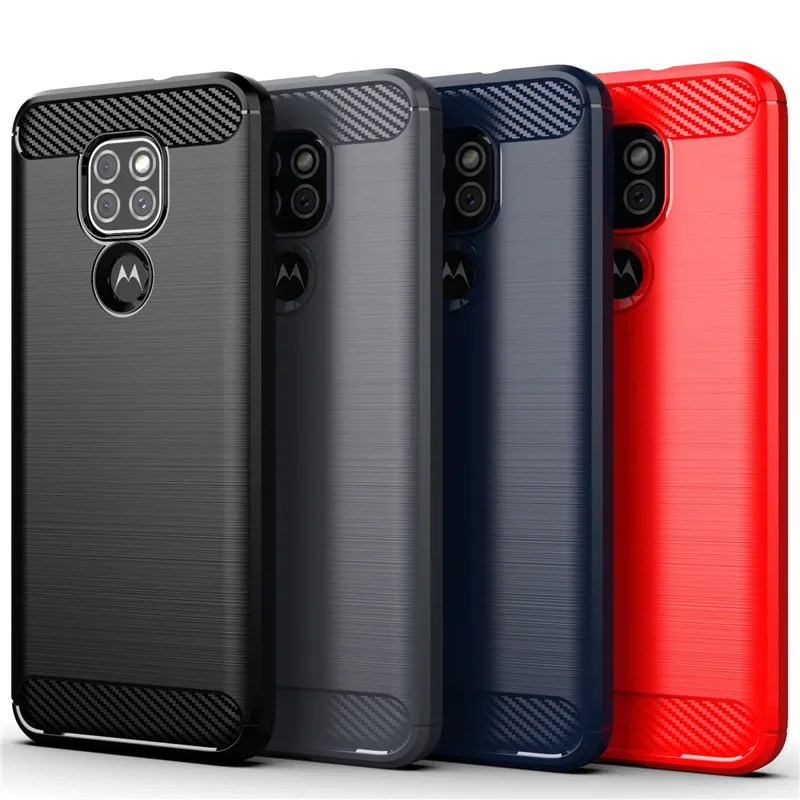 Чехол для Motorola Moto G9 играть щеткой из углеродного волокна Мягкий силиконовый