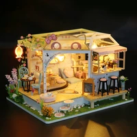 diy wooden dollhouse kits miniature with furniture cute cats coffee home casa dollhouse assembled toys for girls xmas gifts
