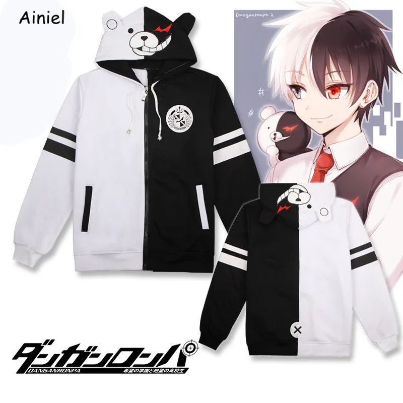 Anime Danganronpa Monokuma Cosplay Costume Daily Casual Coat Jacket Sweater Coat Black and White Adult Thicken