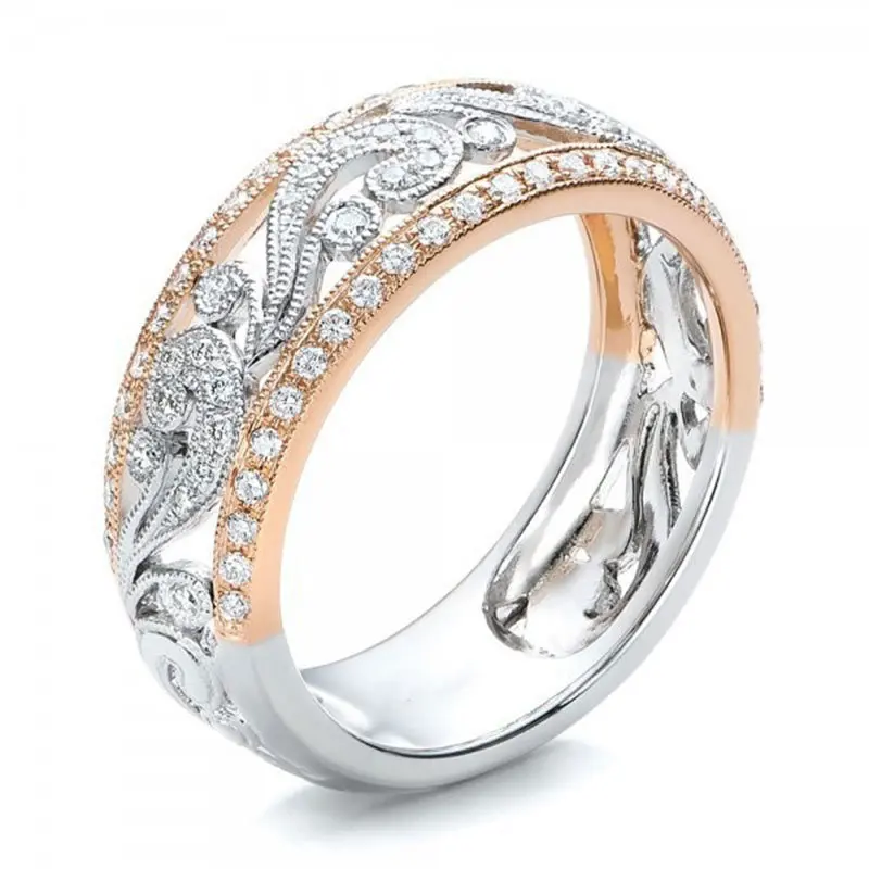 Фото Женские розовые золотые серебряные двухцветные полые кольца с цветами жадные
