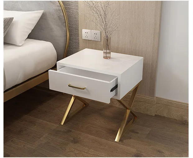 White Modern Iron Casting Golden Nightstand Coffee End Bedside Table Home Furniture Nightstand Cabinet Cupboard Bed Room