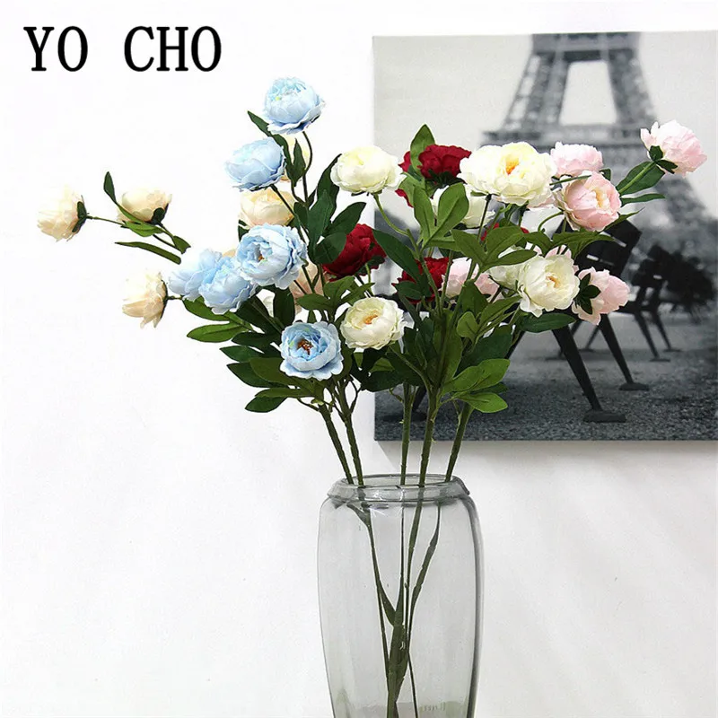 YO CHO 7Heads Artificial Peony Silk Flowers Branch Wedding Fake Flower for Home Christmas Decoration Faux Shop | Дом и сад