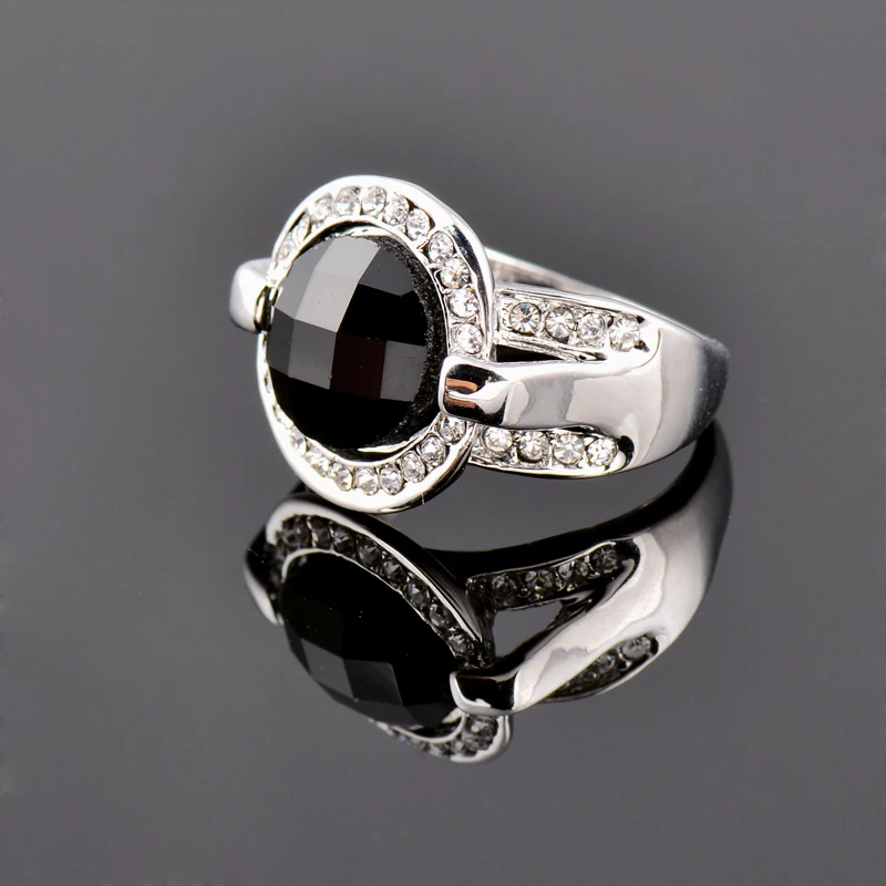 LEEKER винтажные круглые черные акриловые кольца для женщин Серебряный цвет кольцо