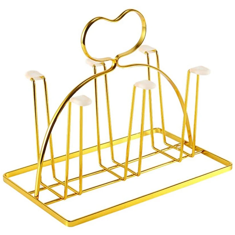 

Cup Drying Rack Stand, Metal Bottle Drying Organizer Stand with 6 Cups or Mugs, Hooks Drainer Holder Tree