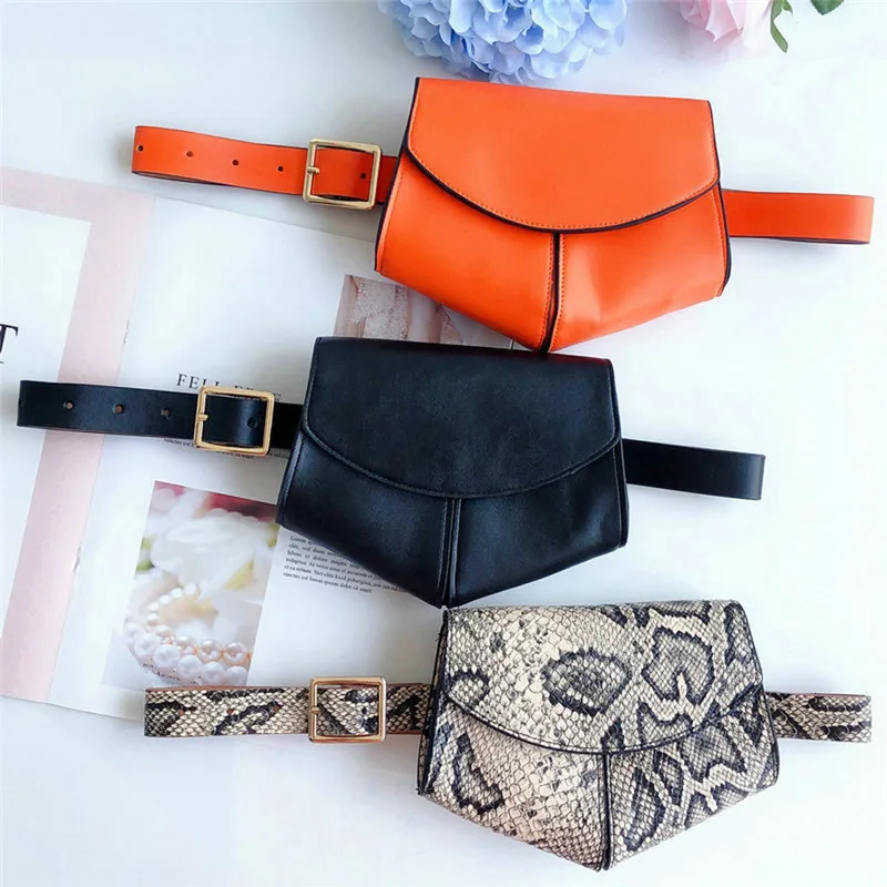 

Women Serpentine Fanny Pack Ladies New Fashion Waist Belt Bag Mini Disco Waist bag Leather Small Shoulder Bags