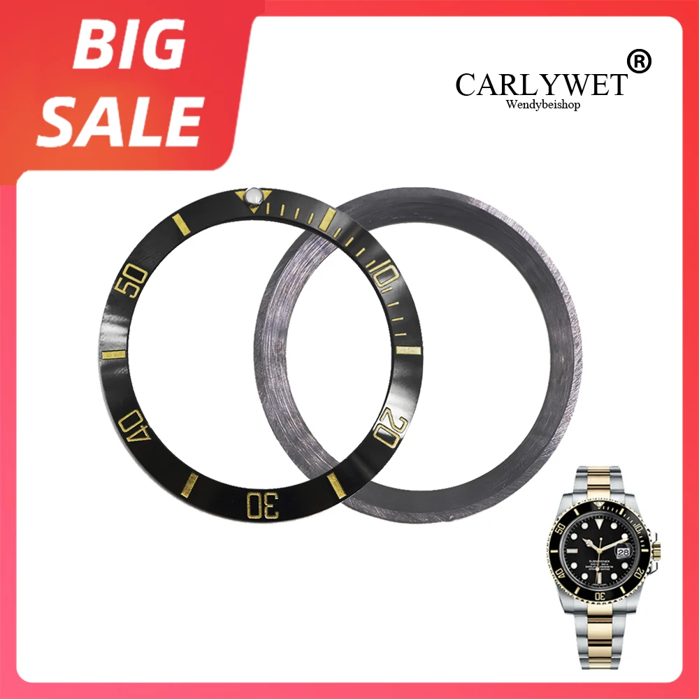 

CARLYWET Top Replacement Black With Gold Writings Ceramic Watch Bezel 38mm Insert made for Rolex Submariner GMT 40mm 116610 LN