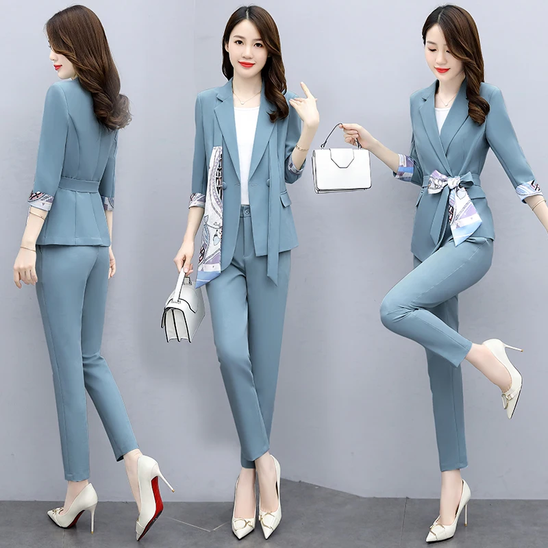 Women Blazer Suits Spring Autumn Two Pieces Set Office Lady Single Breasted Jacket Outfit Formal Blazer Coat With Pants