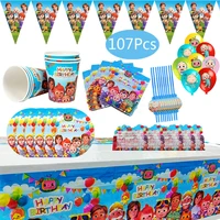 cocomelon theme party supplies disposable tableware set cup plate napkin straw balloons happy birthday kid%e2%80%99s favorite decoration