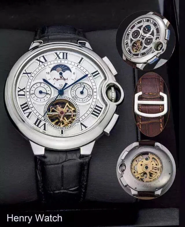 

Luxury Brand New Men Watch Black Blue Sapphire Automatic Mechanical Rome Daydate Stainless Steel Leather Tourbillion Moonphase