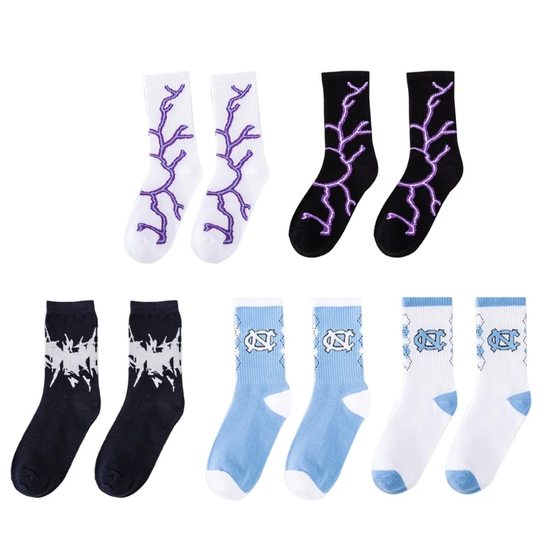 

Unisex Cotton Crew Socks Harajuku Hip Hop Lightning Print Skateboard Hosiery