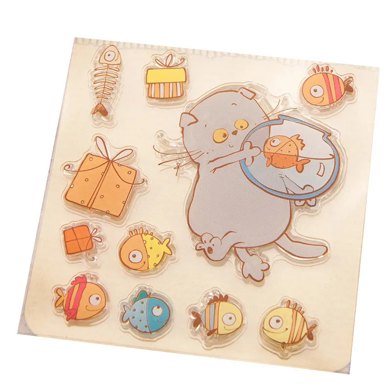 Кошка рыбы прозрачный силиконовый штампы для DIY Скрапбукинг декорирование