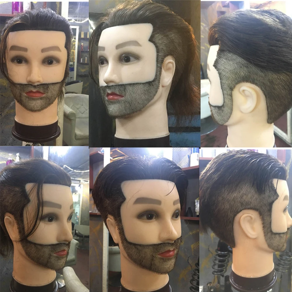 Male Mannequin Head With Beard 100% Human Hair Practice Training Head Barber Hairdressing Manikin Doll Head For Beauty School