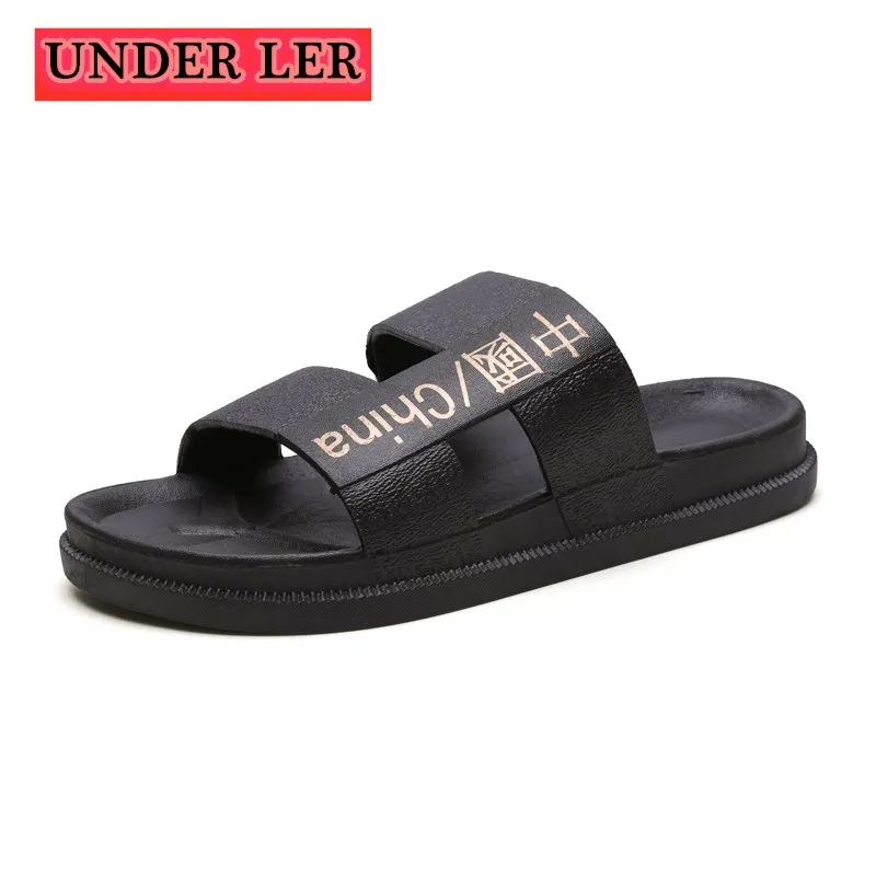 

2021 Men Slippers Shoes Leather Summer Soft Footwear Fashion Male Water Shoes Slides Outdoor Rubber Flat Men Sandals Beach Shoe