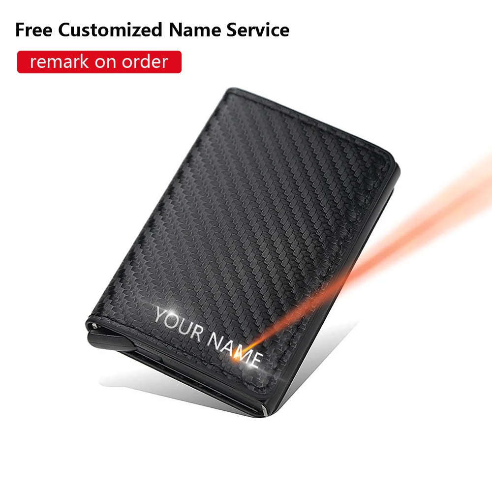

2021 Free Name Engraving Card Holder Men Wallets Carbon Fiber Rfid Slim Mini Wallet Small Money Bag Male Purses