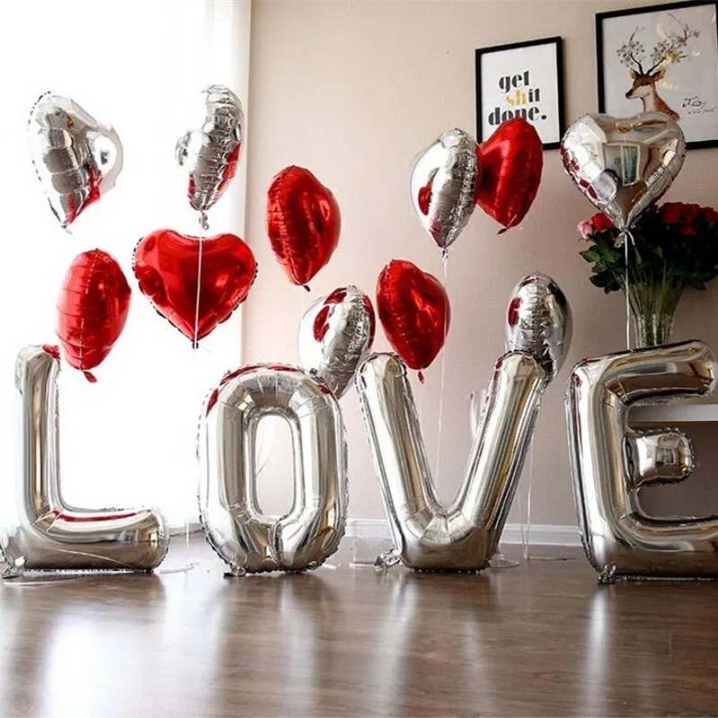 

Aluminum Foil Balloons 1pcs Golden Love Foil Ball Wedding Helium Gas Ballon Decoration Valentine's Day Proposal Supplies