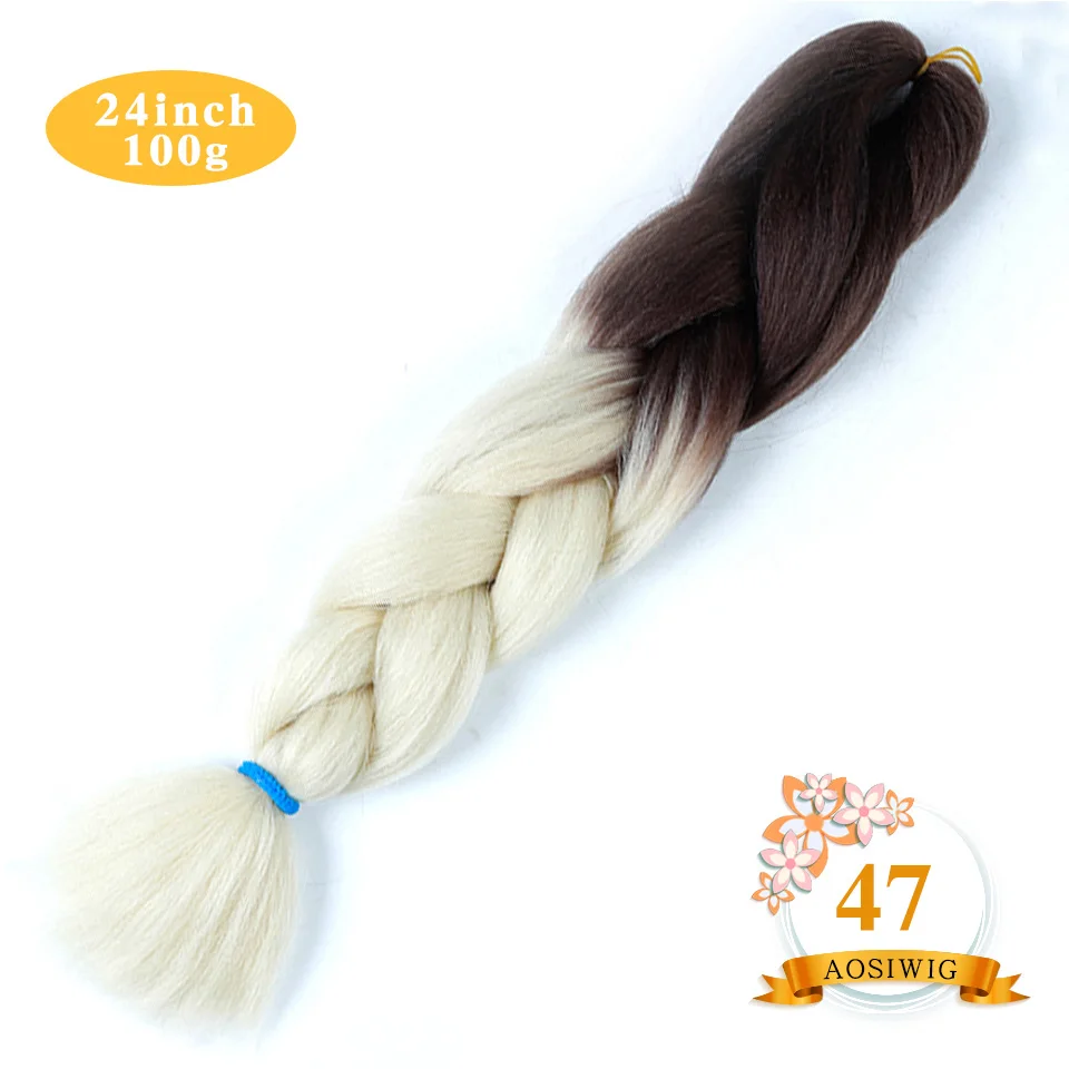 #2 AOSIWIG, 24 дюйма, 100 г, огромные косички, вязанные, крученые, плетеные волосы, синий, зеленый, фиолетовый, красный, стиль Омбре, синтетические косички для наращивания волос - Цвет: #2