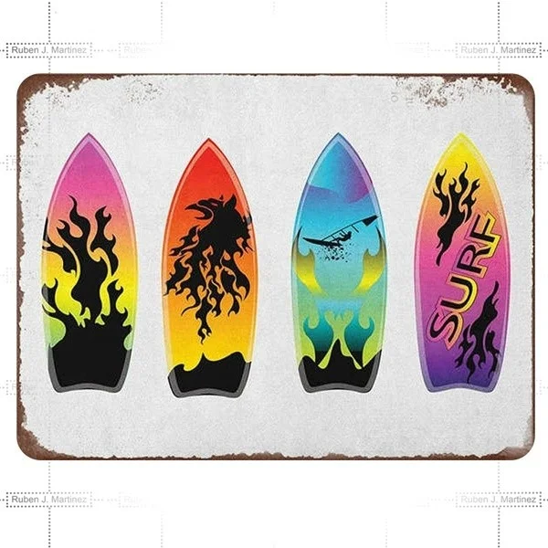 

Retro tin paintings Fashion Beach Surfboard Poster Bar Cafe Wall Decor Metal Tin Sign