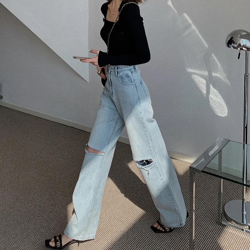 Сетчатые красные джинсы с высокой талией большие свободные двойными вырезами