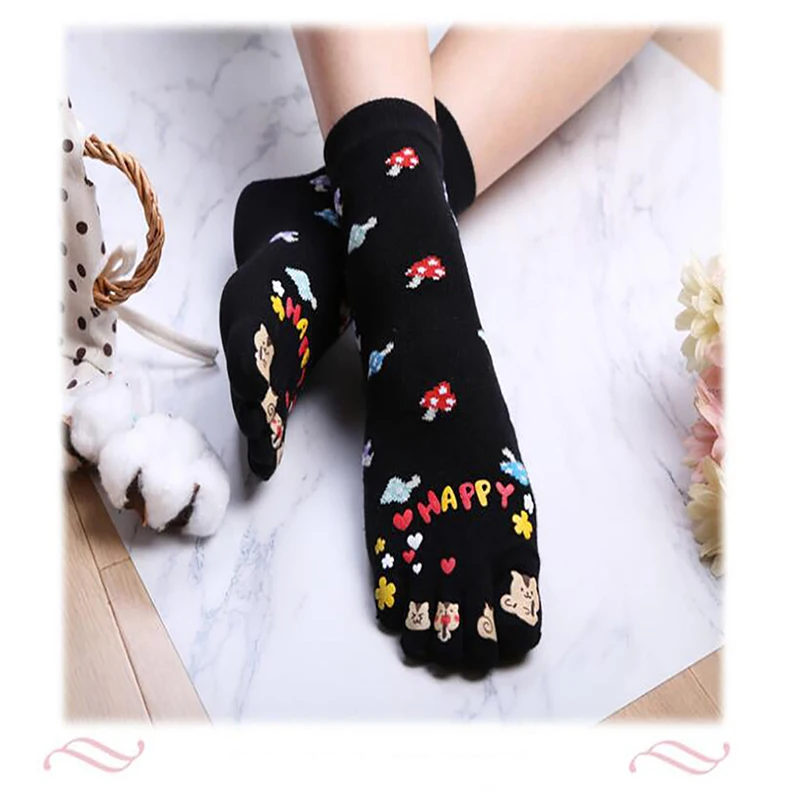 Носки до щиколотки с пятью пальцами женские красочные милые носки разрезом для