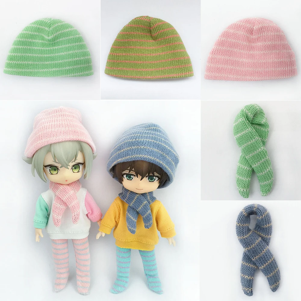 Handmade Ob11 Hat Scarf With Striped Multi-Color For Gsc Clay Head, Obitsu11, Molly, 1/8bjd, 1/12Bjd Doll Clothes Accessories