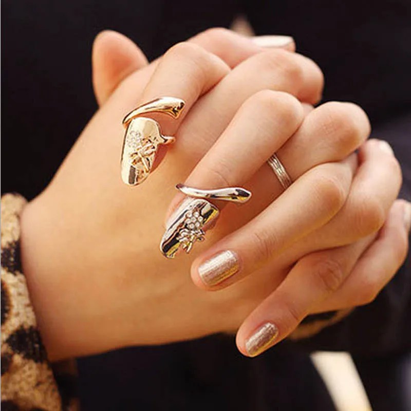 Женское кольцо для ногтей в стиле панк летнее с золотым и серебряным покрытием