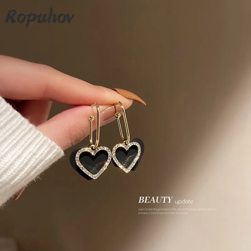 

Ropuhov 2021 New Woman Real Gold Plated 925 Silver Needle Diamond Inlaid Love Korea Advanced Sense Earrings Christmas Gift