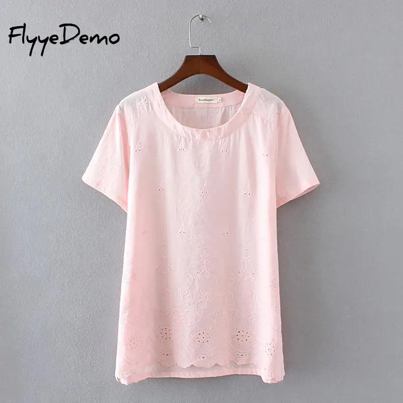 

2021 Spring Summer Women Cotton T-shirt Pink O-Neck Short Sleeve Female Tee Loose T-Shirt Casual Solid Tshirt Tops Plus Size