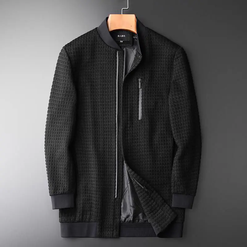 

Three dimensional knitted fabric fashion medium length windbreaker jacket men's slim winter new handsome thickened top