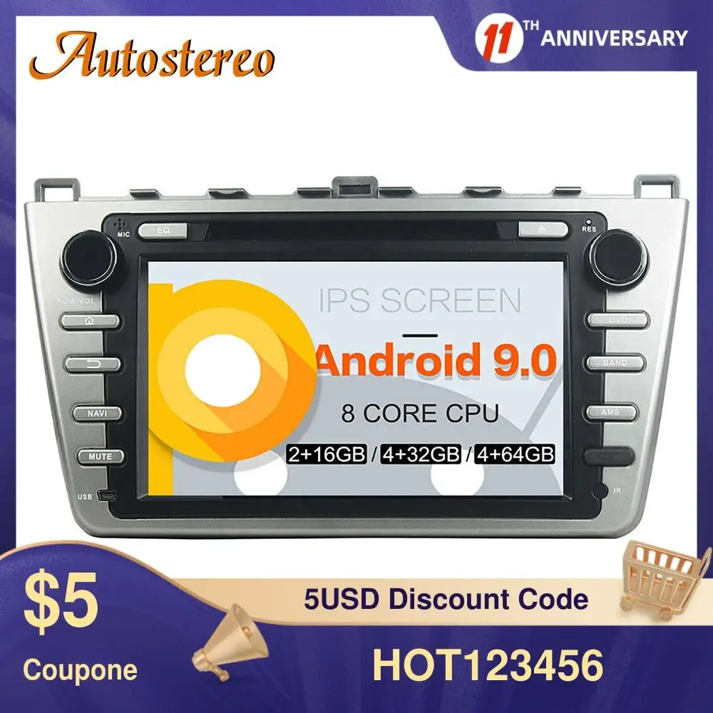 Автомобильный DVD плеер на Android 9 DSP GPS навигация с картой для Mazda 6 Atenza 2008 2012