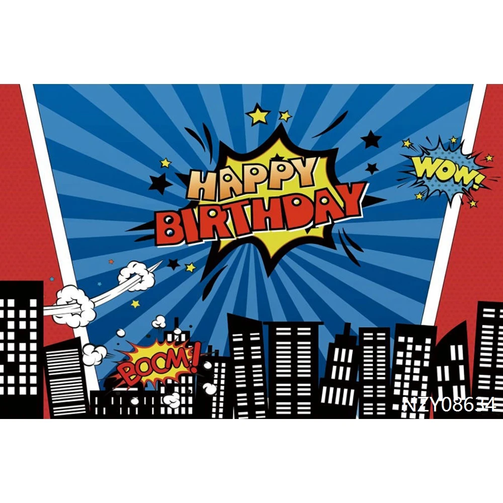 Фон для фотосъемвечерние с изображением супергероев Марвел зданий и городов