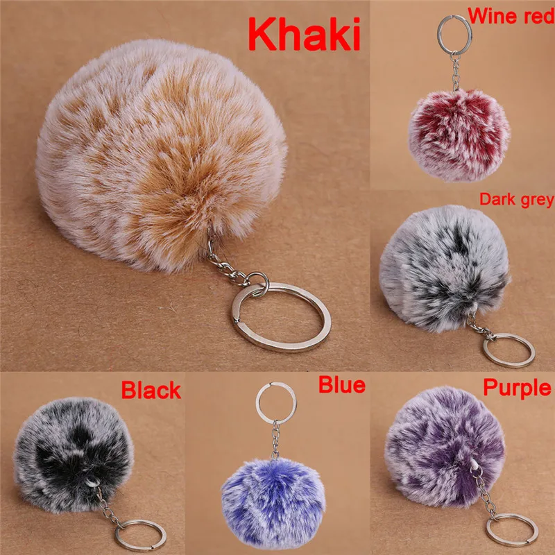Брелок с помпоном из белого меха Женский цепочка для ключей сумки 8 см 1 мяч 2