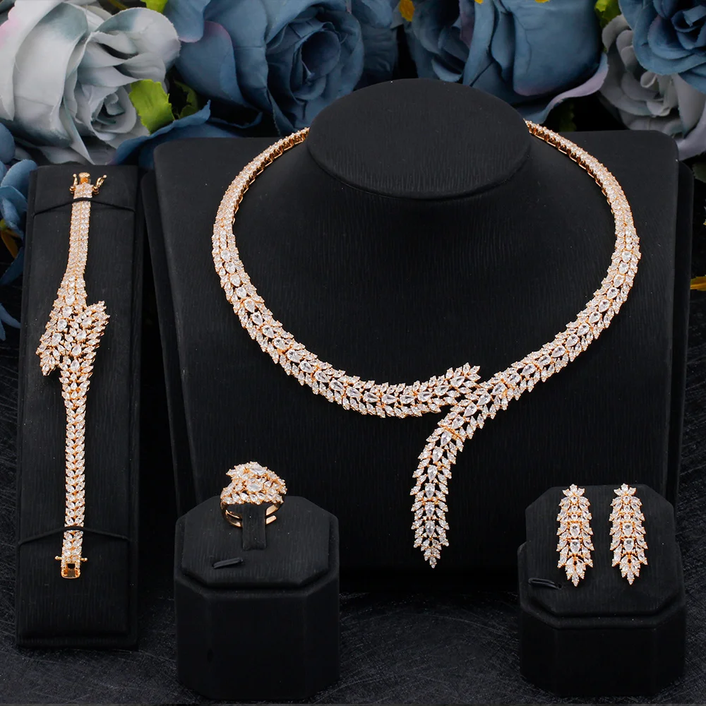 

TIRIM New 4PCS Big Luxury Jewelry Sets for Women AAA Cubic Zirconia Wedding Engagement Party Dubai Necklace Jewellery Accessory