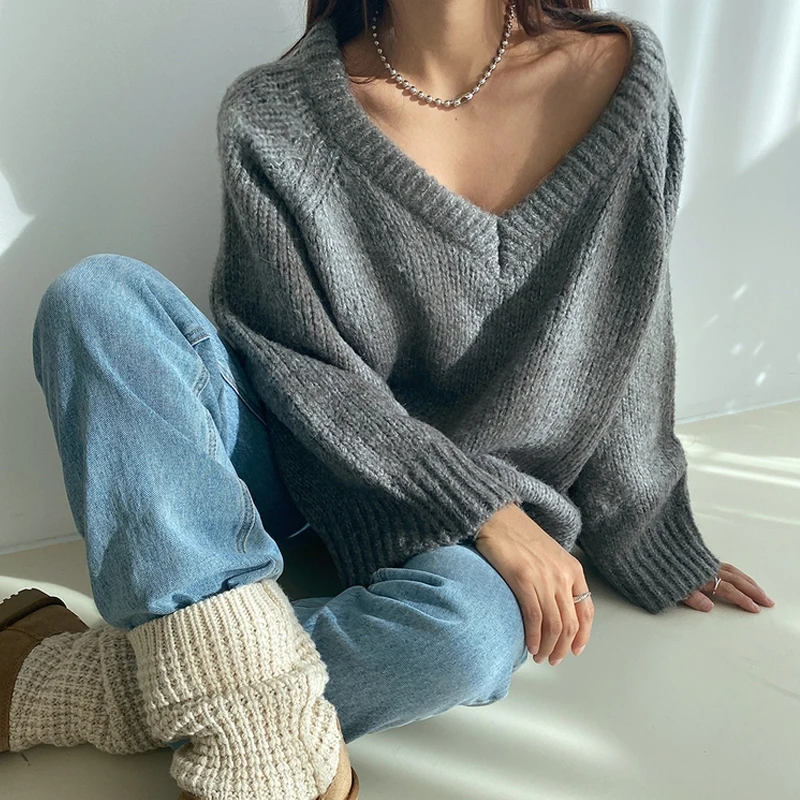 

New Women Sweater Pullover Female Knitting Overszie Sweaters Long Sleeve Girls Loose Elegant Knitted Thick Outerwear Plus Size