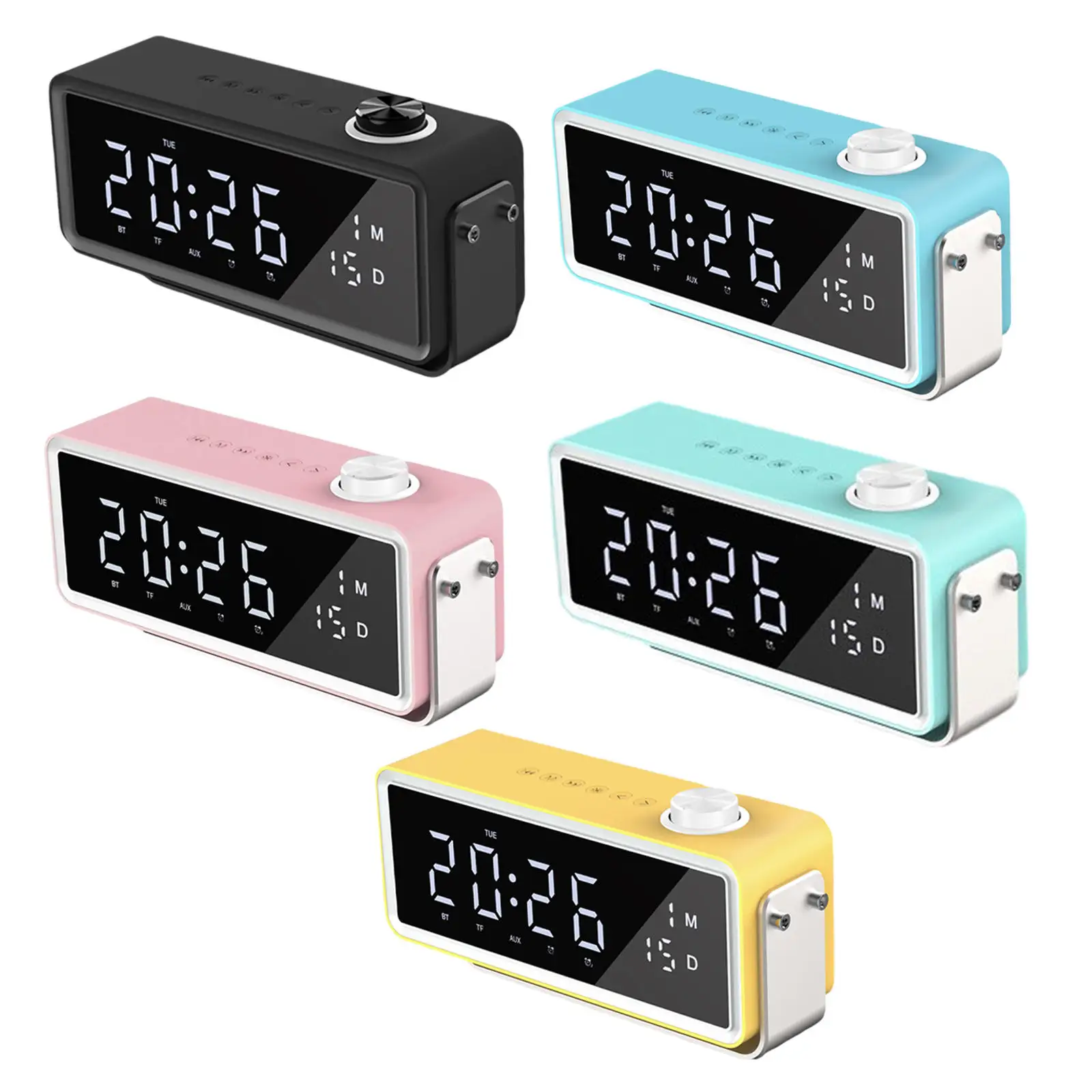 

Multi-Function Bluetooth 5.0 Alarm Clocks Speaker FM Radio USB Charging W/ Microphone LED Screen Subwoofer Timer Kids Home