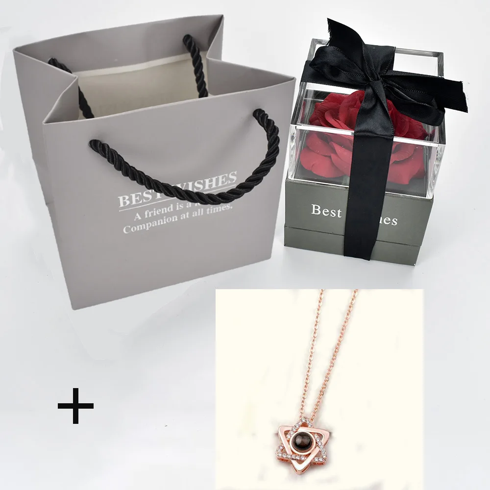 box with necklace 15 Unfade цветок Роза шкатулка с сюрпризом 100 языков я люблю тебя ожерелье необычный подарок для матери подруги - Цвет: box with necklace 15