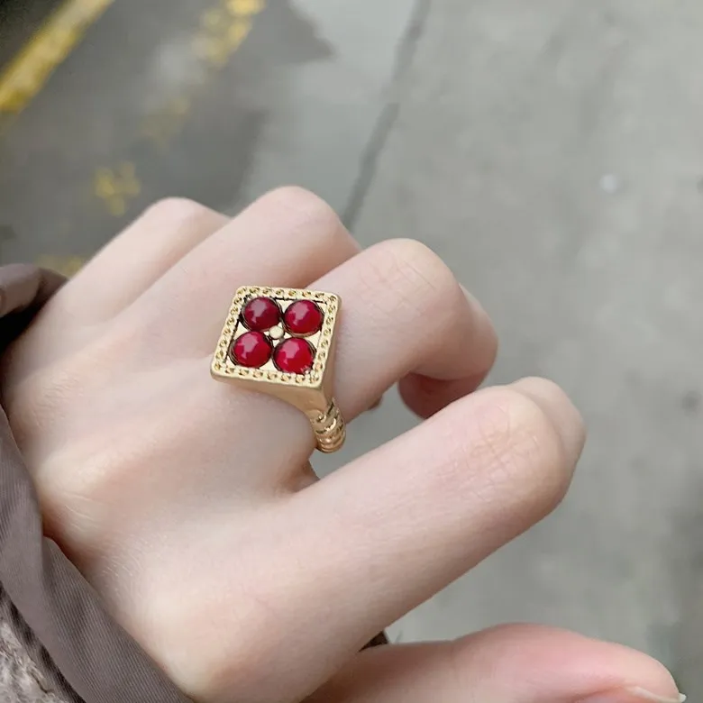 Женские античные кольца с красным цирконием квадратные для женщин вечерние