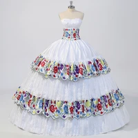 white lace mexican chiapas wedding dress colourful embroidery bridal gown vestido de novia custom size