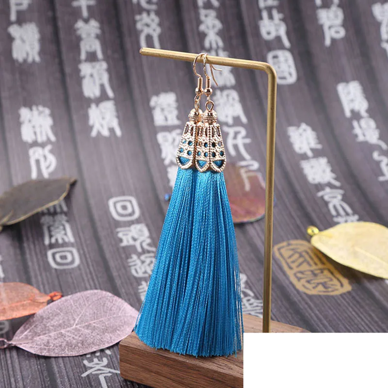 light blue Корейские модные темпераментные женские серьги с кисточками Популярные богемные длинные Ретро женские серьги Ювелирные изделия Подарки - Окраска металла: light blue