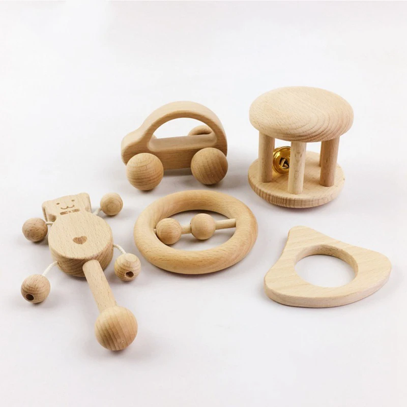 

Wooden Toys Montessori Teether for Kids Baby Teether Rattle Toy Car Blocks Educational Infant Nursing Gift Newborn 0-24 Months
