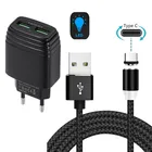 Настенное зарядное устройство USB для Samsung A32, A30S, A5, 2017, A71, Nokia 3,4, Xiaomi 10T, Note 10 lite, Redmi 9, 8, Магнитный зарядный кабель типа C для телефона