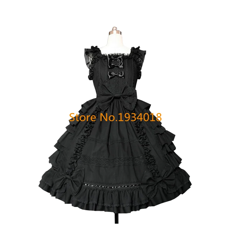 

Lolita Dresses Hot Black Gothic Cotton Short Sleeves Layered Lace-Up Party Halloween Cosplay Costumes customized any size