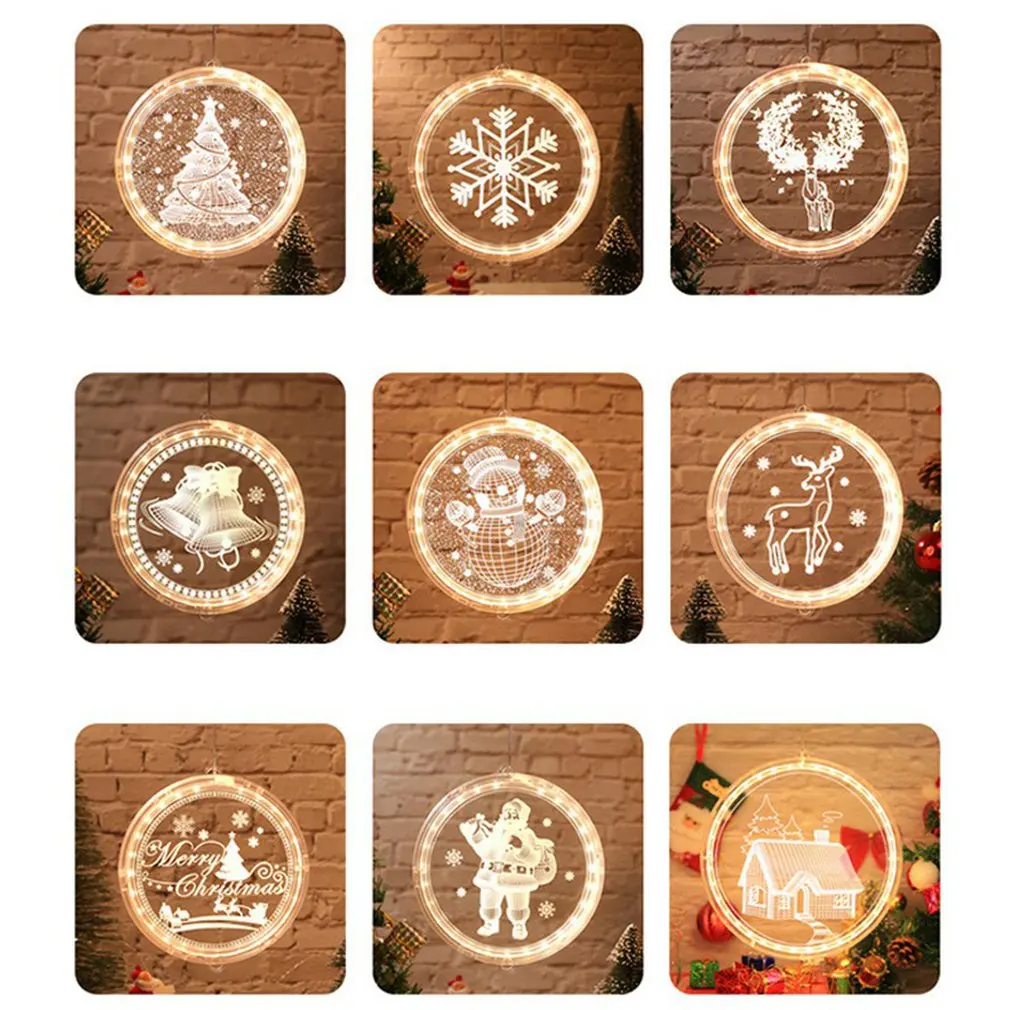 

3D Disc Hanging Lights LED Christmas Lights Bells Snowflakes Battery Bedroom Lights Festival Decor Home Night Light Dropshipping