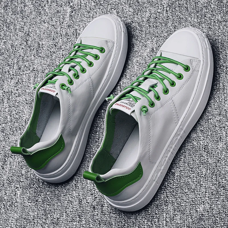 

Men White Flats Pu Soft Leather Sneakers Canvas Loafers Comfort Lace Up Casual Spring Man Vulcanized Shoes Summer Mocassins