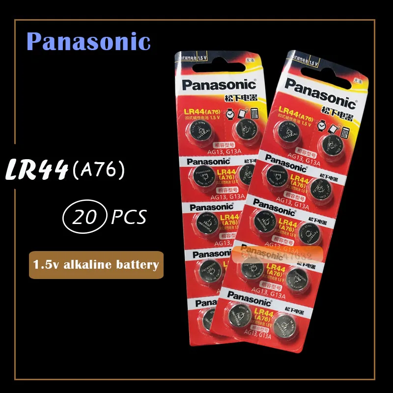 20 шт/2 упаковки PANASONIC LR44 A76 AG13 0% Hg SR1154 357 LR 44 1,5 V батареи для калькулятора 0% Hg
