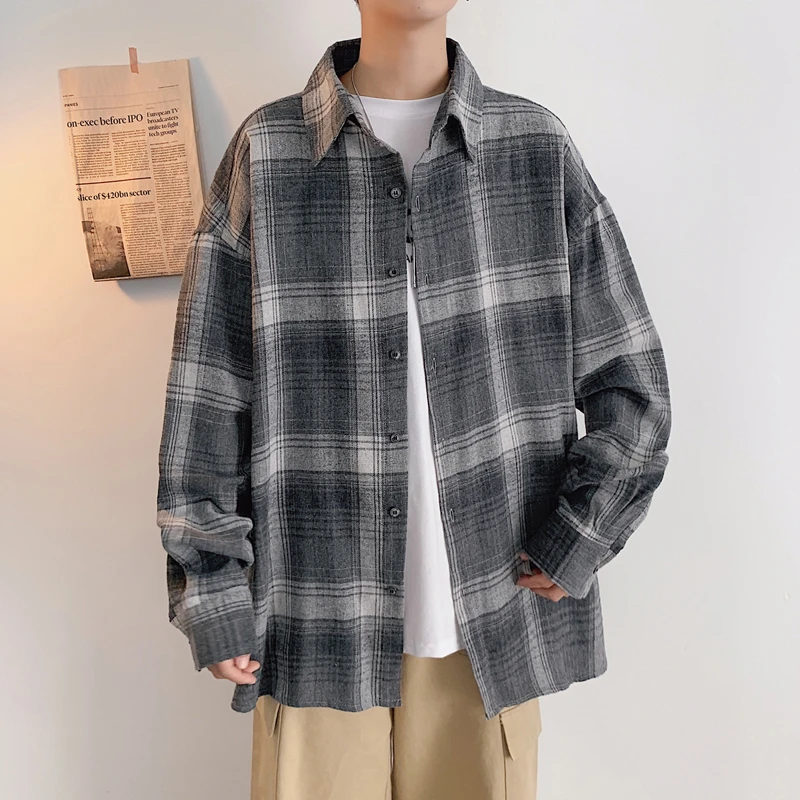 Клетчатая рубашка Мужская модная хлопковая футболка в стиле ретро повседневные