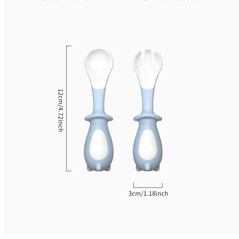 

Baby Utensils Set Silicone Spoon Auxiliary Food Toddler Learn To Eat Training Bendable Soft Fork Infant Children Tableware