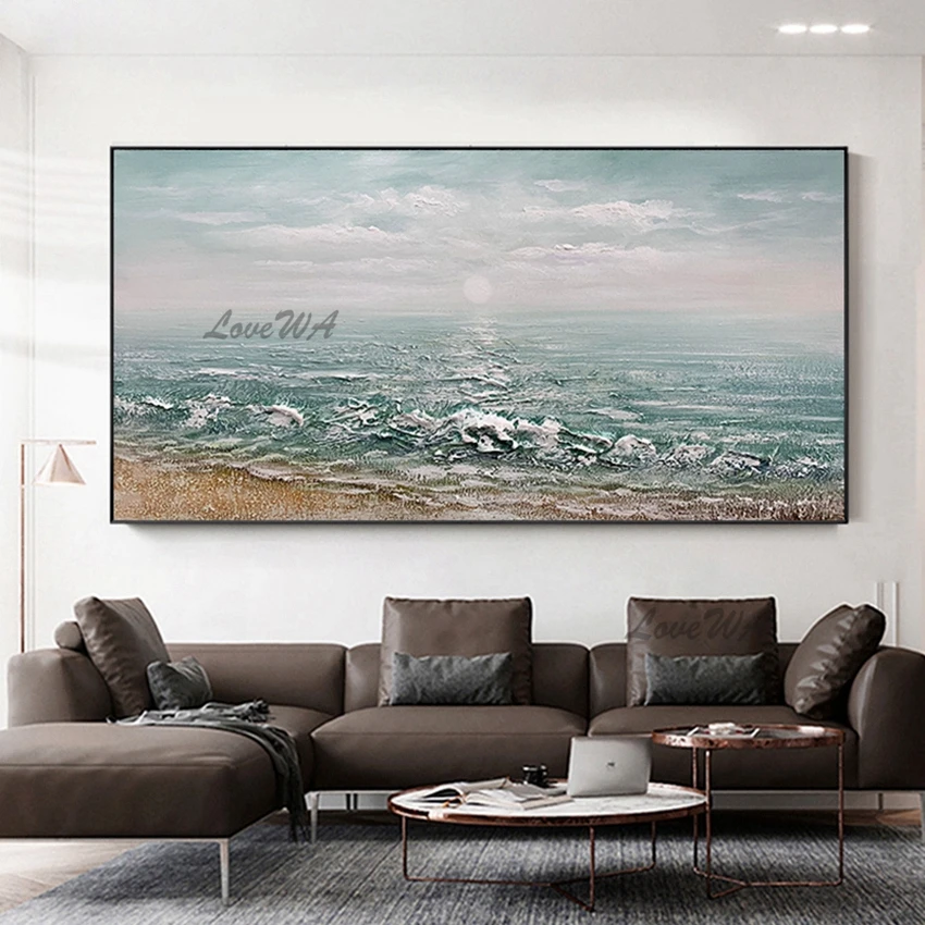 

Beautiful Abstract Gentle Ocean Landscape Oil Painting Modern Scenery Painting For Home Decoration Hand Painted Wall Art Unframe