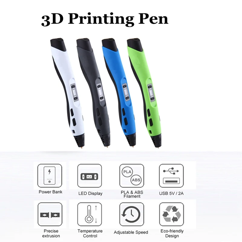 Wireless 3D Printing Pen LED Display with Filament Support 1.75mm PLA PCL ABS Filament for Kids Toy Birthday Gifts EU/US/EK Plug