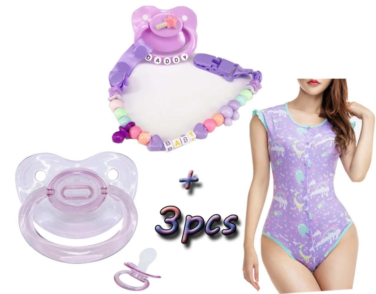 3pcs DDLG adult diaper lover special buttons ABDL adult baby silicone nipple transparent jelly color BAP free bebe nipple chain