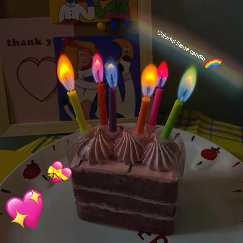 

Birthday Party Supplies 5pcs/pack Wedding Cake Candles Safe Flames Dessert Decoration Colorful Flame Multicolor Candle